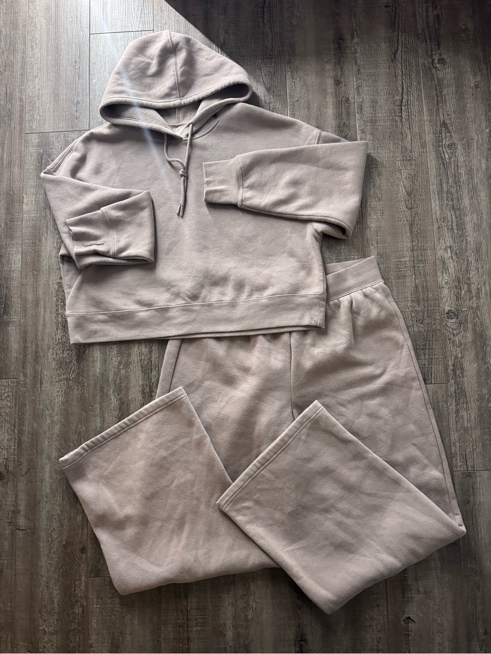 Harmony and Balance Women's Soft Fleece Hoodie Wide Leg Sweatset TAN COLOR